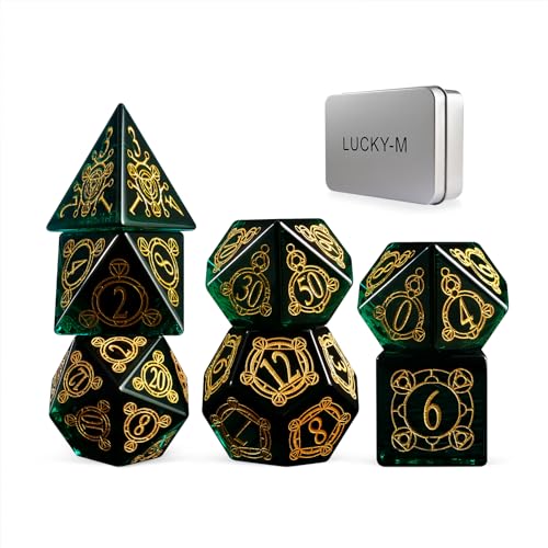 LUCKY-M Glass Dice DND Set, Polyhedral Crystal Glass Dice D&D for Dungeons and Dragons, with Case for RPG MTG Tabletop Games Men & Women Gift(PF-Green) - color: Pf-green