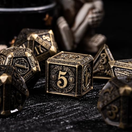 7-Piece Metal Dice Set Metallic Polyhedral DND Dice Set | Mayan-Themed Zinc Alloy Compatible with Dungeons and Dragons Tabletop Gaming, Gift, and Collecting - color: Mayan-themed-antique Bronze