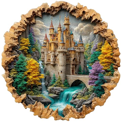 MEATRN Castle 500 Pieces Wooden Puzzles for Adults - Majestic Autumn Castle Landscape Jigsaw Puzzles, Premium Stress Relief Brain Teaser & Premium Decorative Gift, 16.4x16.5 in - color: Castle, size: Large