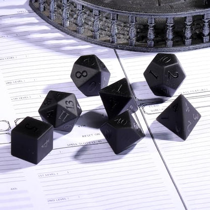 Matte Black Gemstone Dice Set, 7-Piece Handcrafted Polyhedral Dice with Gold Engraving, Ideal for D&D, RPG, MTG & Tabletop Games, Gift Box Included (Black Frosted Stone) - color: Black Frosted Stone