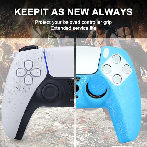 Blue Glitter Silicone Protective Case for PS5 Controller, Sparkly Bling Soft Cover Skins, Includes 8-in-1 Glitter Thumb Grip Caps + 2 Cat Paw Caps – Shockproof Dustproof Anti-Slip - color: Blue