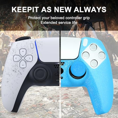 Blue Glitter Silicone Protective Case for PS5 Controller, Sparkly Bling Soft Cover Skins, Includes 8-in-1 Glitter Thumb Grip Caps + 2 Cat Paw Caps – Shockproof Dustproof Anti-Slip - color: Blue
