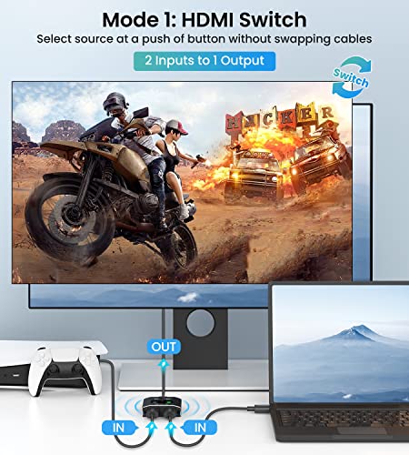 HDMI Switch Splitter 4K@60hz, Aluminum HDMI 2.0 Switcher 2 in 1 Out, HDMI Splitter 1 in 2 Out, Bi-Directional Switch Support 4K 3D HDR for Xbox PS5/4/3 Blu-Ray Player Fire Stick Roku HDTV