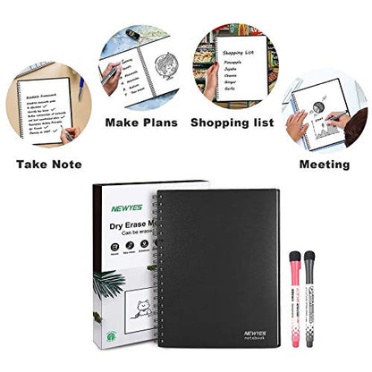 NEWYES Whiteboard Notebook Erasable Meeting Notebook Dry Erase White Board for Meeting, Business, Office, Home (A4)