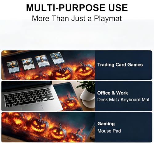 for MTG Playmat, Custom Trading Card Game Mat 23.6 x 13.7 in | Fiery Jack-o-Lanterns Premium Non-Slip Rubber Base, Water-Resistant & Stitched Edges, Personalized High-Definition Art - color: Fiery Jack-o-lanterns, size: 24" x 14" Regular