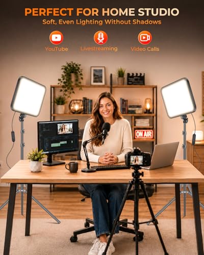Torjim 12 Inch Video Light Kit for Creators, 30W High Brightness Studio Lights with Tripod Stand & Phone Holder, 3000-6500K Adjustable Photography Lighting for Clearer YouTube Streaming Home Studio - size: 12 inch