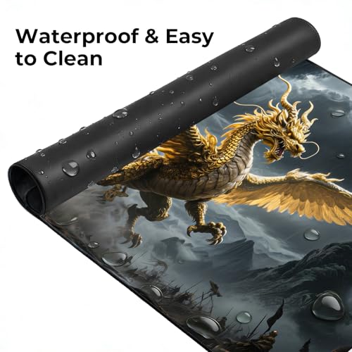 Large Thunder Dragon Gaming Mouse Pad, Chinese Desk Mat 31.5X15.7 | HD Print, Non Slip Rubber Base, Waterproof Fabric Top, Stitched Edges, Ideal Gift for Dorm, Home, Office & Back to School - color: Black