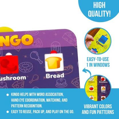 Regal Games Kingo Foods Edition Bingo Game for Kids - Fun Educational Learning for Preschool & Kindergarten - Phonics, Vocabulary Builder & Sight Word Game for Classroom & Home - size: Food Edition