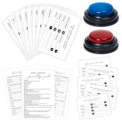 EYxsaxenk Baby Shower Friendly Feud Game with Answer Buzzer - 40Pcs Minimalist Gender Reveal Party Family Trivia Quiz Night Feud Card Buzzer for Board Game Night Baby Shower Boy or Girl Party Supplies - style: Baby Shower