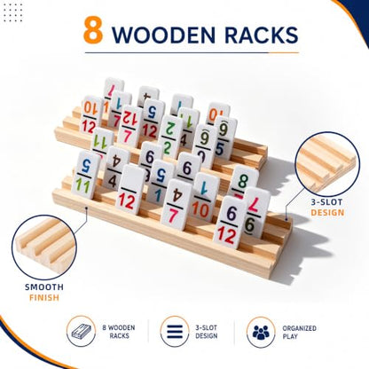 Mexican Train Dominoes Double 12, 91 Numbered Tiles, 8 Racks & Hub | Colorful Numbered Tiles, Wooden Racks, Center Hub, Portable Case, Great for Family Game Nights & Party Games - style: Double 12 Number + 8 Racks