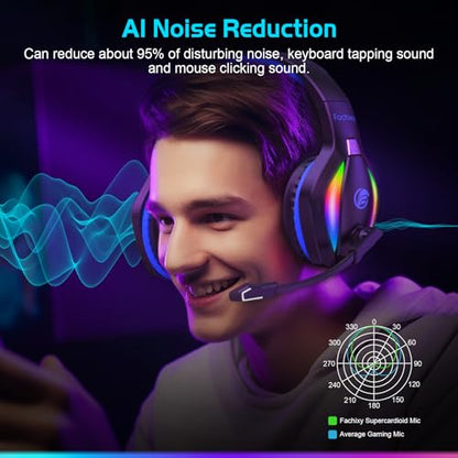 Fachixy FC100 Wireless Gaming Headset with Microphone for PS5, PS4- Gamer Headset with Mic - Bluetooth Headphones with 50Hrs Battery Life - for PC, Mac, Tablets, Switch and Smartphones