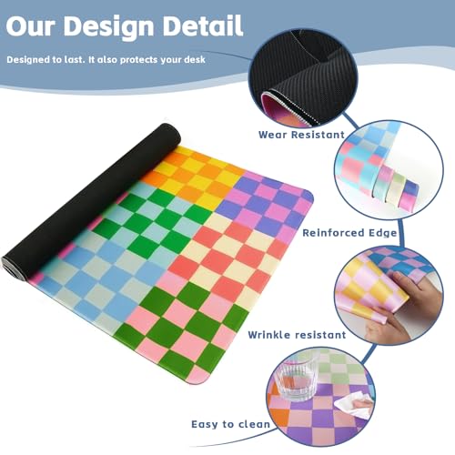 Baziabbo Checkered Desk Mat,XXL Extended Big Mouse Pad,Gaming Mousepad with Stitched Edge,Non-Slip Rubber Base Keyboard Desk Pad for Home Office Study Game - color: Checkerboard Color