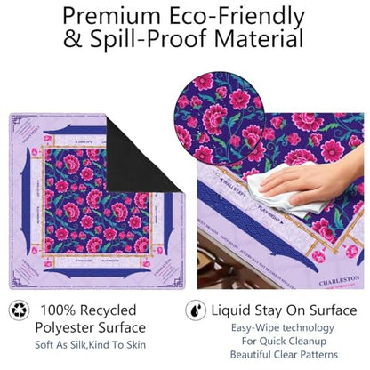 Mahjong Mat for Table with Carrying Bag & 3 Dice, Purple Pink Floral 31.5"x31.5" Square Rubber Mahjong Table Cover, Non-Slip & Noise Reduction Gaming Mat for Mah Jongg, Poker, Dominoes & Tile Games - color: Purple Pink