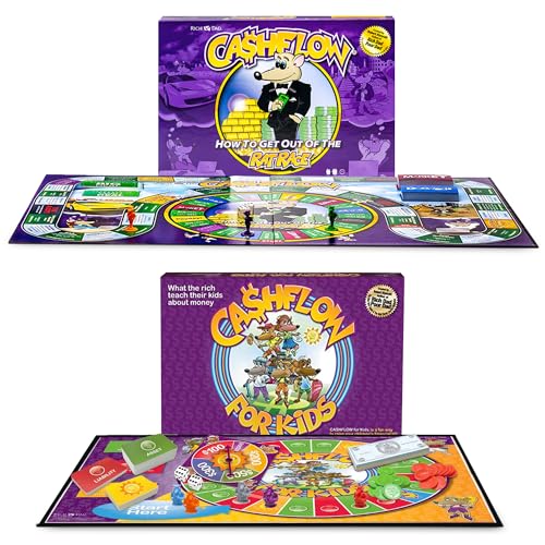 Rich Dad Cashflow How to Get Out of The Rat Race Board Game Set, Adult & Kid Version - Fun and Educational Financial Literacy Learning Games for Boys, Girls, and Family - style: Adult & Kid Version