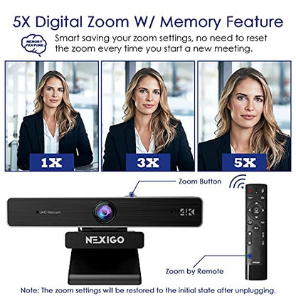 Zoom Certified, NexiGo N950P 4K Zoomable Webcam with Remote Control, Sony_Starvis Sensor, 5X Digital Zoom, Pro Web Camera with Dual Stereo Mics, for Zoom Skype Teams Twitch - style: Webcam 4K