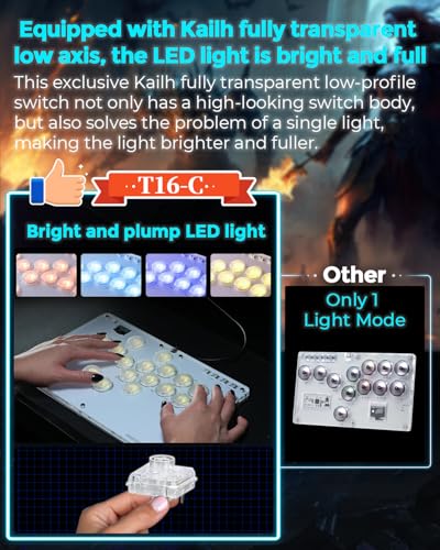 Haute42 T16-Crystal Leverless Arcade Stick, 16 Key Fighting Controller | Custom RGB & Turbo Functions & Hot Swap Supported, Compatible with PC/Ps3/Ps4/Switch/Steam