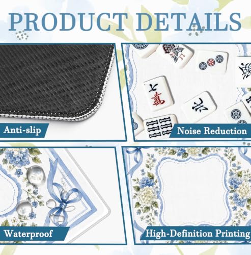 Coquette Blue Bow Hydrangea Mahjong Mat 31.5x31.5 Inch | Grandmillennial Blue and White Hydrangea Non-Slip Noise Reduction Mah Jong Table Mat Cover Gifts for Mahjong Lovers Dominoes - color: Brogan Bougainvillea