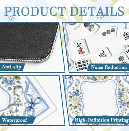 Coquette Blue Bow Hydrangea Mahjong Mat 31.5x31.5 Inch | Grandmillennial Blue and White Hydrangea Non-Slip Noise Reduction Mah Jong Table Mat Cover Gifts for Mahjong Lovers Dominoes - color: Brogan Bougainvillea