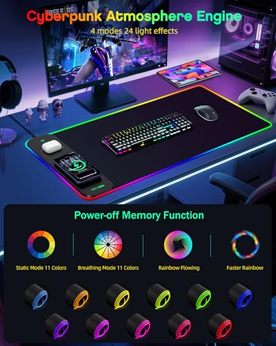 Magnetic Wireless Charging Mouse Pad Gaming, 31.5"x15.8" Large Desk Mat | RGB Mousepad, Smooth Glide, Stitched Edge, Non-Slip Rubber Base, Desk Pad Computer Keyboard Mat, with Adapter - color: RGB-Adatper