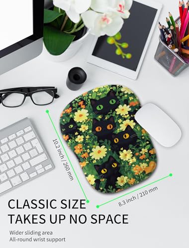 Hokafenle Ergonomic Wrist-Hugging Mouse Pad Wrist Support, U-Shaped Holding Wrist Rest Mousepad for Carpal Tunnel Pain Relief with Cushioned Memory Foam Slope Massage Bulge(10.2x8.3 in,Big Eyed Cat) - color: Big Eyed Cat