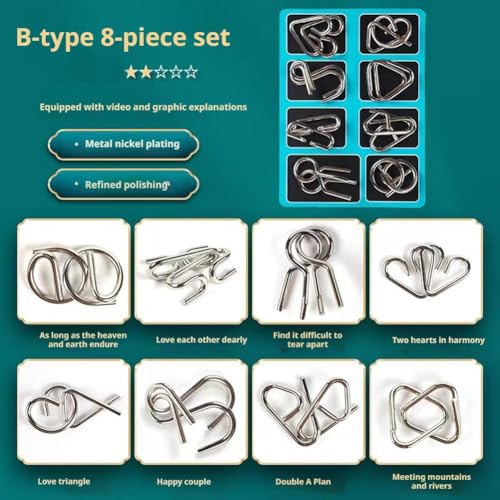 Metal Puzzle Solving,8/16/24/40Pcs 3D Interlocking Metal Wire Puzzles Set for Adults,Brain Teaser Puzzles IQ Logic Mind Games,Reverse Thinking Physics Mind Games for Party - color: Blue