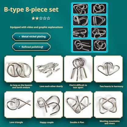 Metal Puzzle Solving,8/16/24/40Pcs 3D Interlocking Metal Wire Puzzles Set for Adults,Brain Teaser Puzzles IQ Logic Mind Games,Reverse Thinking Physics Mind Games for Party - color: Blue
