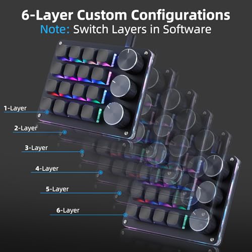 Koolertron Macro Programmable Keypad, One Handed Programmable Mechanical Keyboard, RGB Blue Switch Hot Swappable, 16 Keys 3 Knob Backlit Keypad for Working and Gaming, Black - size: 16-key (3 Knob)