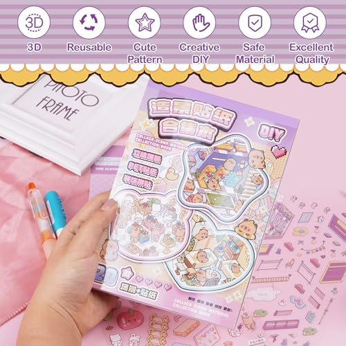 20 Sets 3D Sticker Scene Book for Adults,DIY Create Your Own Mini House | Stickers Cute Kawaii Miniature Scenes for Stress Relief Therapy Pass The Time, Fun Party Favors Gifts for Birthday Holiday - size: 20 Sets Purple