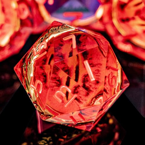 Magic Golden Ring DND Dice Set Sharp Edge Red Gaze Eye Resin Dice with Box, for use with RPG D&D Tabletop Games Lord D and D Polyhedral Dice Set - color: Ring -Eye-red-2