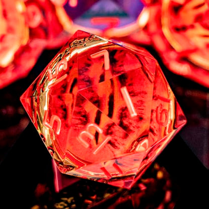 Magic Golden Ring DND Dice Set Sharp Edge Red Gaze Eye Resin Dice with Box, for use with RPG D&D Tabletop Games Lord D and D Polyhedral Dice Set - color: Ring -Eye-red-2