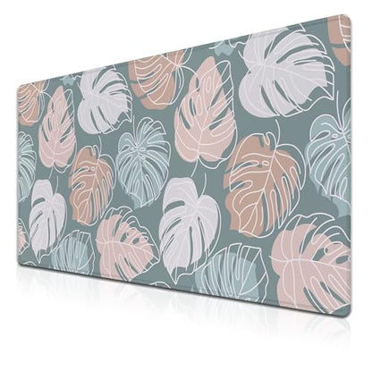 Large Desk Mat Green, Gaming Mouse Pads Office Desk Pad, Keyboard Desk Mat Non-Slip Rubber Base Waterproof with Stitched Edges, 35.4 X 15.7 inch for Work/Game/Office/Home Tropical Monstera - color: Tropical Green Monstera