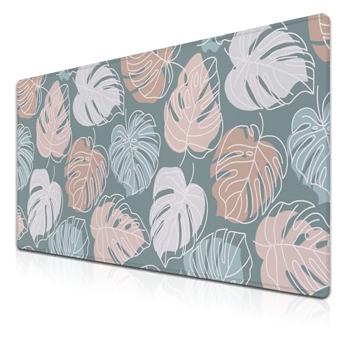 Large Desk Mat Green, Gaming Mouse Pads Office Desk Pad, Keyboard Desk Mat Non-Slip Rubber Base Waterproof with Stitched Edges, 35.4 X 15.7 inch for Work/Game/Office/Home Tropical Monstera - color: Tropical Green Monstera