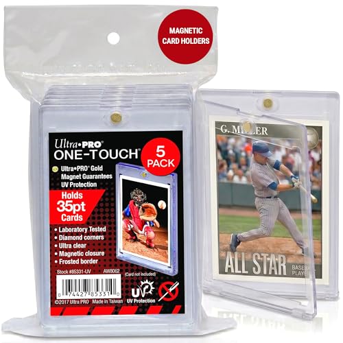 Ultra Pro One Touch 35pt Magnetic Card Holder – Hard Plastic Card Protector Case with UV Blocking – Clear Display for Standard Size 2.5" x 3.5" – Diamond Corners Design & Magnetic Closure – 5 Pack