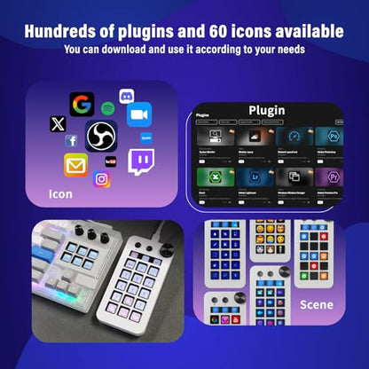 Streaming Deck,Macro pad/Calculator/Numeric Keypad Three Modes | 15 Customizable Macro Keys and LCD Bar,Large Dial,Work Efficiency Device,Compatible with Windows and Mac(N1 White) - color: White