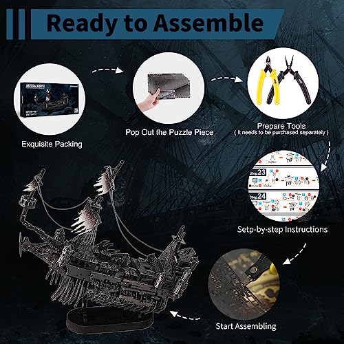 Piececool 3D Puzzles for Adults, Sea Ghost Pirate Ship DIY 3D Watercraft Metal Model Building Kits, Difficult 3D Puzzles for Family Time, Great Christmas Birthday Gifts - color: Sea Ghost