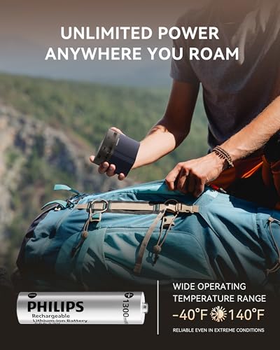 PHILIPS Rechargeable AAA Lithium Battery 8 Pack, 1.5V 1300mWh Li-ion Battery, 1200 Long Batteries Life for Game Controllers, Remote Controls, Household Electronic Devices
