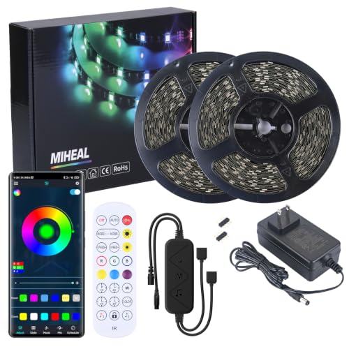 MIHEAL Led Strip Lights Kit 65.6ft 5050 SMD RGB Flexible LED Tape Lights with UL Power Supply IR Remote Controller for Under Cabinet Lighting Bedroom, Living Room - color: Black