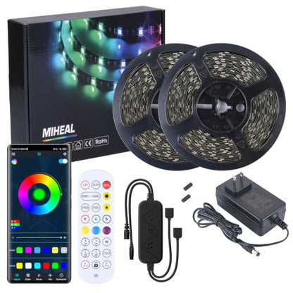 MIHEAL Led Strip Lights Kit 65.6ft 5050 SMD RGB Flexible LED Tape Lights with UL Power Supply IR Remote Controller for Under Cabinet Lighting Bedroom, Living Room - color: Black