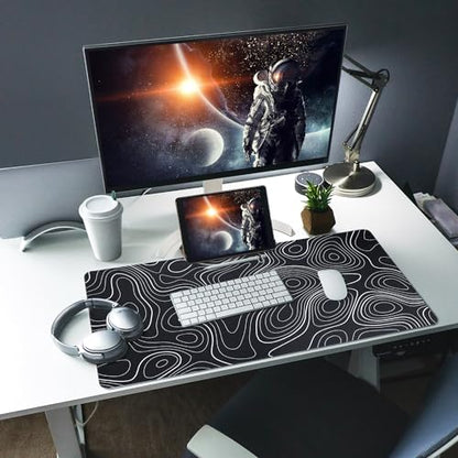 Bloss XL Topographic Mouse Pad Long Desk Mat, Black Mouse Keyboard Pad, Desk Pad, Large Gaming Mouse Mat Non-Slip Rubber (31.5 x 15.7 x 0.12 Inches) - color: Topographic-no Wrist Rest, size: 31.5 in x 15.7 in x 0.12 in