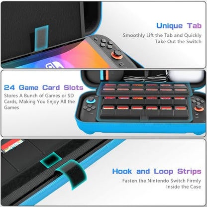 daydayup Switch Carrying Case Compatible with Nintendo Switch 2, with 24 Games Cartridges Protective Hard Shell Travel Carrying Pouch DS Case of Blue - color: Blue, size: 2025-Inch