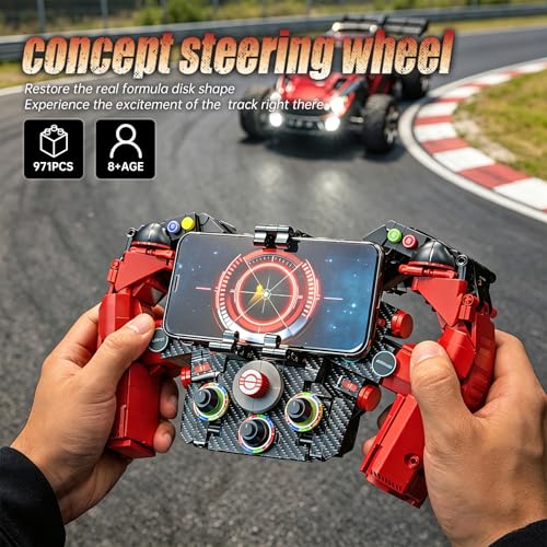 F1 Racing Steering Wheel Building Set,Mechanical Sim Driving Wheels-971 PCS | Compatible with LEGO F1 Merchandise, Concept Red Model Collectible Gift for Teens Boys 10+ Adults - color: Red