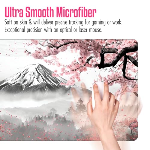 VNDL Large Japanese Gaming Mouse Pad, White and Red, Premium Non-Slip Anime Desk Pad for Office, Extended XL XXL Mouse Mat and Laptop Pad, Waterproof and Stiched Edges 31.5 x 15.7 in (mt2) - color: mt2