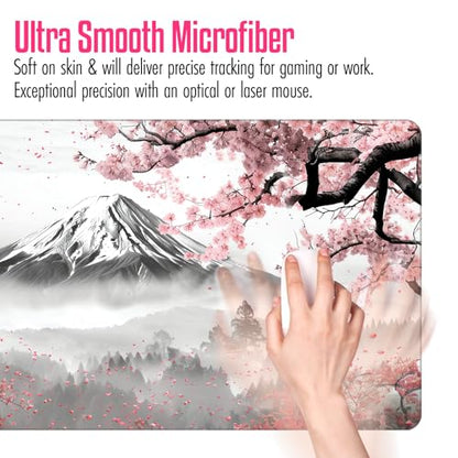 VNDL Large Japanese Gaming Mouse Pad, White and Red, Premium Non-Slip Anime Desk Pad for Office, Extended XL XXL Mouse Mat and Laptop Pad, Waterproof and Stiched Edges 31.5 x 15.7 in (mt2) - color: mt2