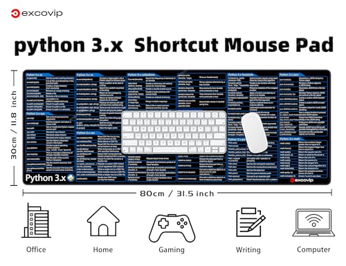 excovip Commands Shortcuts Mouse Pad for Python3.x-Extended Large Cheat Sheet Mousepad PC Office Spreadsheet Keyboard Mouse Mat Non-Slip Stitched Edge 80x30x0.2 cm 0548 - color: for Python3.x