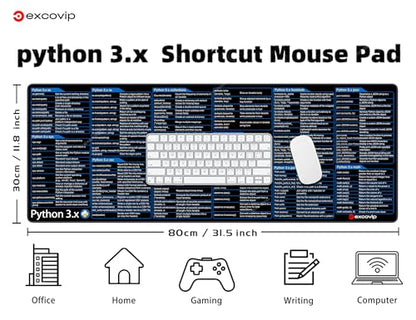 excovip Commands Shortcuts Mouse Pad for Python3.x-Extended Large Cheat Sheet Mousepad PC Office Spreadsheet Keyboard Mouse Mat Non-Slip Stitched Edge 80x30x0.2 cm 0548 - color: for Python3.x