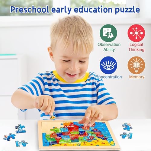 Wooden Puzzles for Toddlers 3-5,6 in 1 Jigsaw Wooden Solar System Puzzles for Ages 4-6,Preschool Educational Brain Toys Birthday Gifts for Boys and Girls 2 4 3 5 Year Old（World Map） - style: World Map