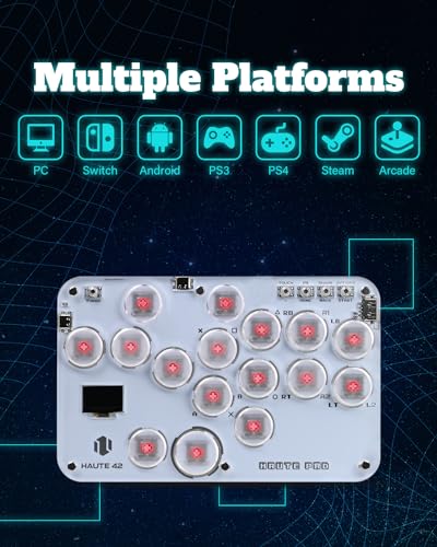 Borcham S16 Leverless Arcade Stick,Haute42 16 Keys Game Pad with DIY RGB & Turbo Functions, <1ms Input Latency, Compatible with PC/PS-3/PS-4/Switch/Steam Deck, Support Hot Swap & SOCD