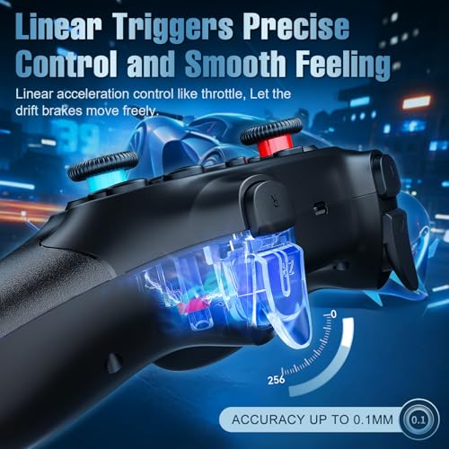 Xexvyrin Wireless Controller for PC， Turbo, Gyro Axis, Dual Vibration(RGB BLACK) (red) - color: Red