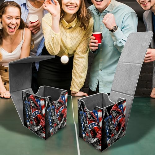 Flag Skull Card Deck Box, MTG Commander Deck Box Card Deck Case for Trading Cards, 100+ Sleeved Cards with PU Leather Magnetic Card Storage Box for TCG CCG Magic Cards - color: Card Deck Box-588