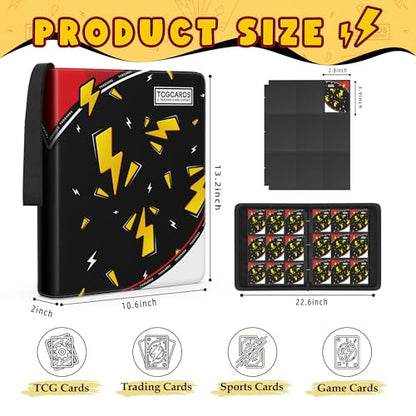 Card Binder for Pokemon Cards, 9 Pocket Trading Card Binder Holds 900 Cards with 50 Removable Sleeves, 3 Ring Zipper Card Holder Album Book Case for TCG, MTG, Sports Cards Collection, Boys Girls - color: Black